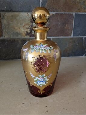 MOSER Bohemian Czech Glass Flacon Ruby Red Glass with heavy 24K